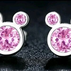 Silver And Pink Disney Stud Mickey Mouse Earrings
